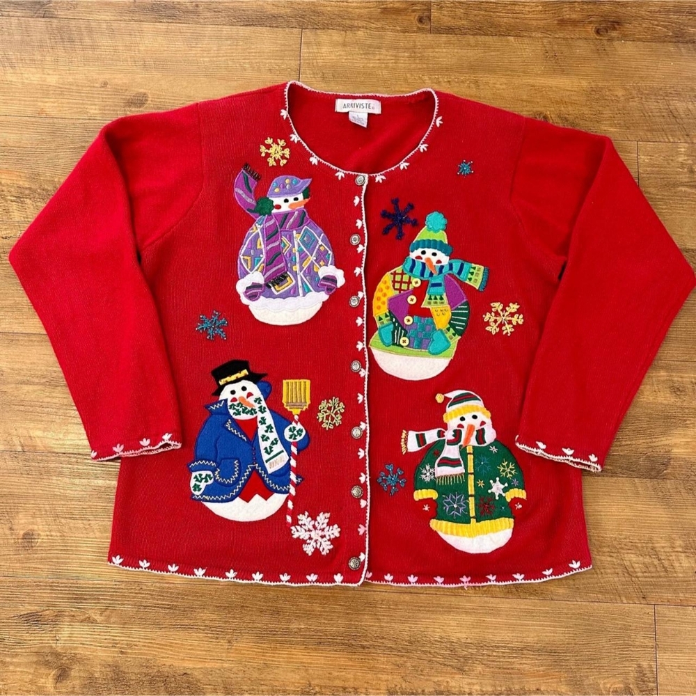 Northern Reflections Red Snowman Embroidered Sweatshirt